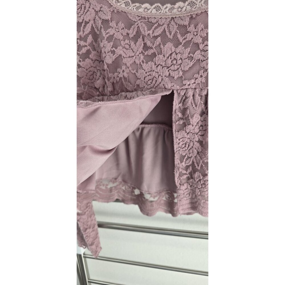 La Peche Mauve Lace Boho Top M Long Sleeve Floral Bridal Babydoll Cotton Blend - Picture 5 of 10